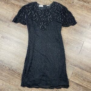 Vintage Swee Lo Evening Dress Women M Black 100% Pure Silk Mini Sequin Beaded